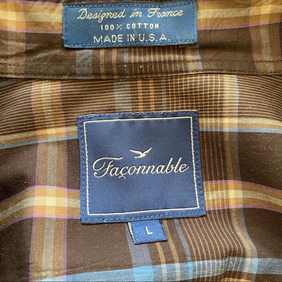 Faconnable Mens Cotton Plaid Button Down Shirt Size Large - Picture 5 of 6